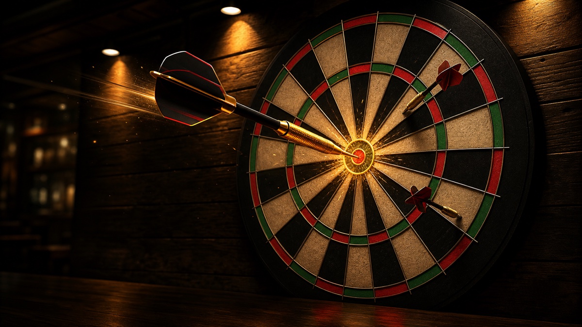 Illustration du jeu Fléchettes 132 avec fléchette dans le centre de la cible
