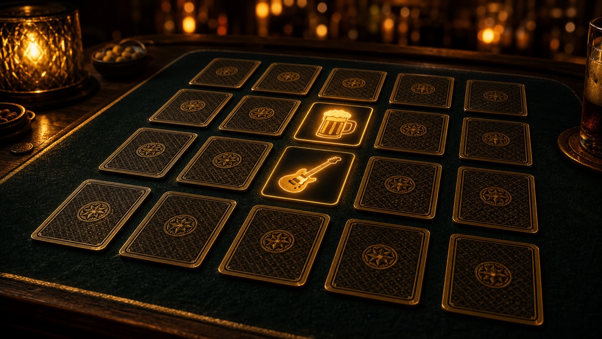 Illustration du jeu Paires 132 avec cartes lumineuses sur table de bar