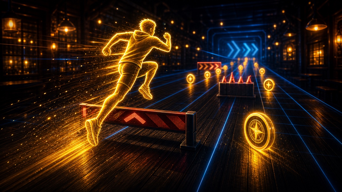 Illustration du jeu Runner 132 avec personnage courant et sautant des obstacles