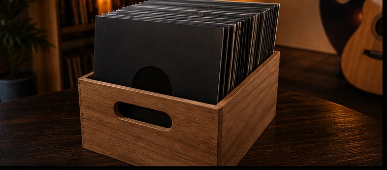 Caisse de rangement vinyles en bois