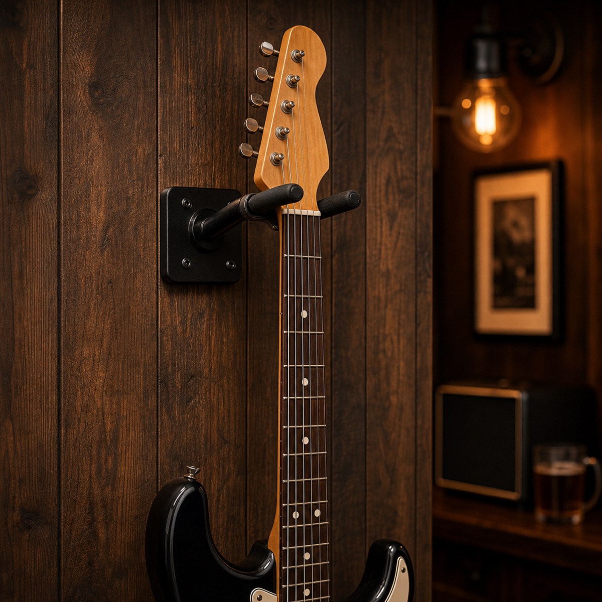 Support mural guitare en bois