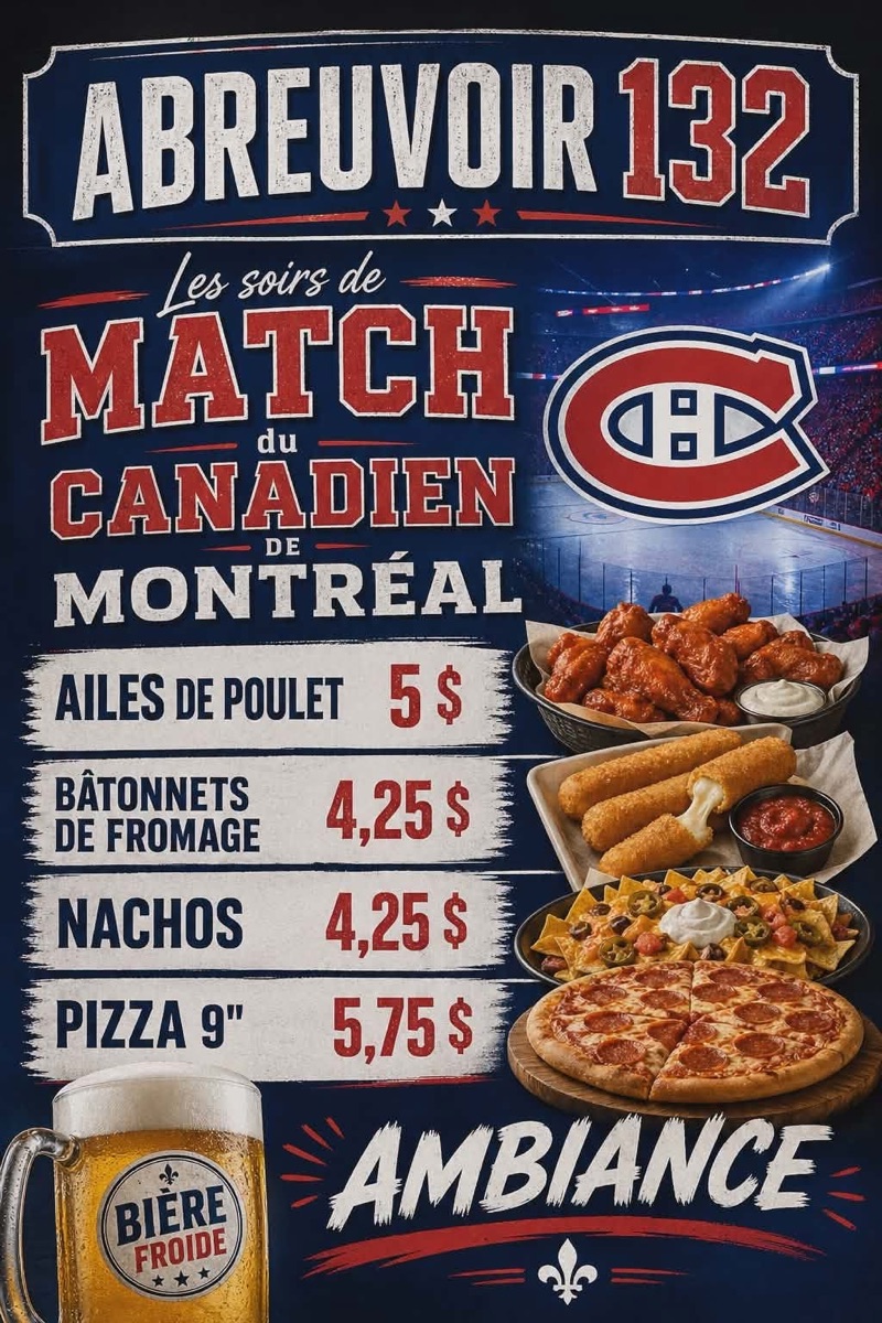 Menu spécial soirs de match Canadiens — Abreuvoir 132